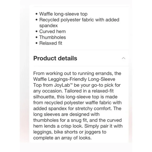 JoyLab Women's Top Size Large Waffle Long Sleeve Loose Fit Beige Size XL NWT - Picture 4 of 10